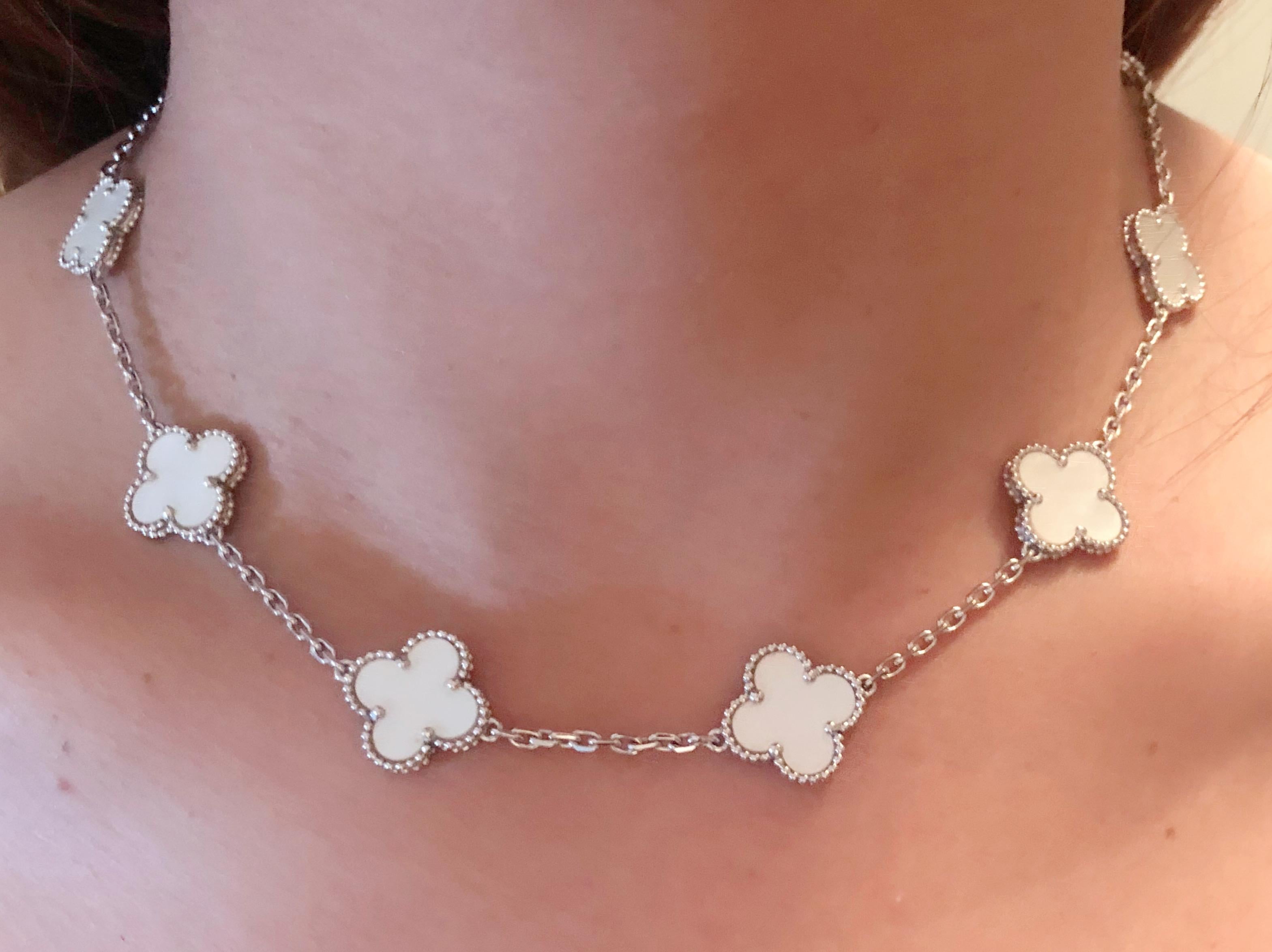 Van Cleef & Arpels Vintage Alhambra Necklace 10 Mother Pearl Motifs White Gold 7