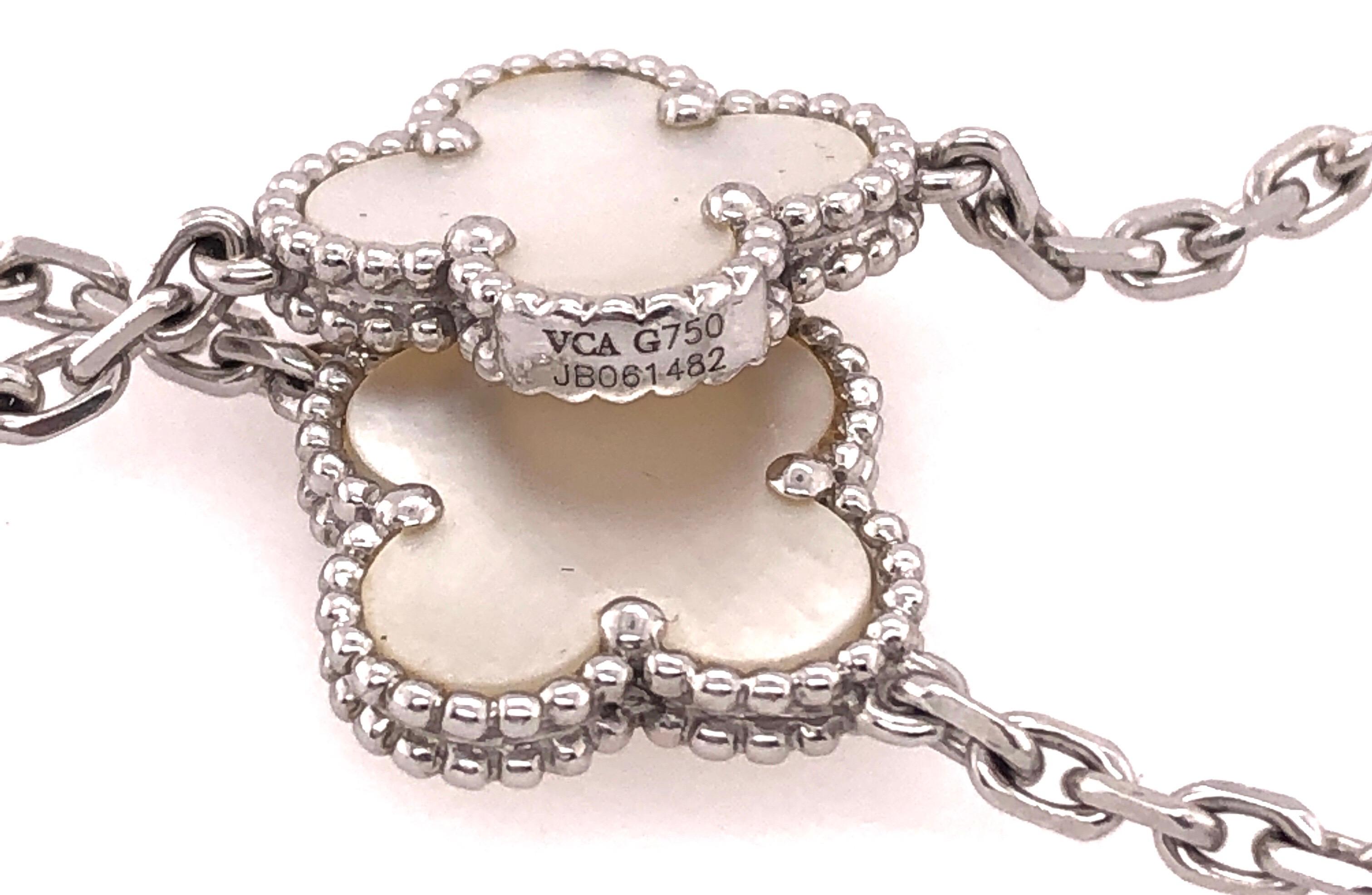 Van Cleef & Arpels Vintage Alhambra Necklace 10 Mother Pearl Motifs White Gold In Good Condition In Manhasset, NY