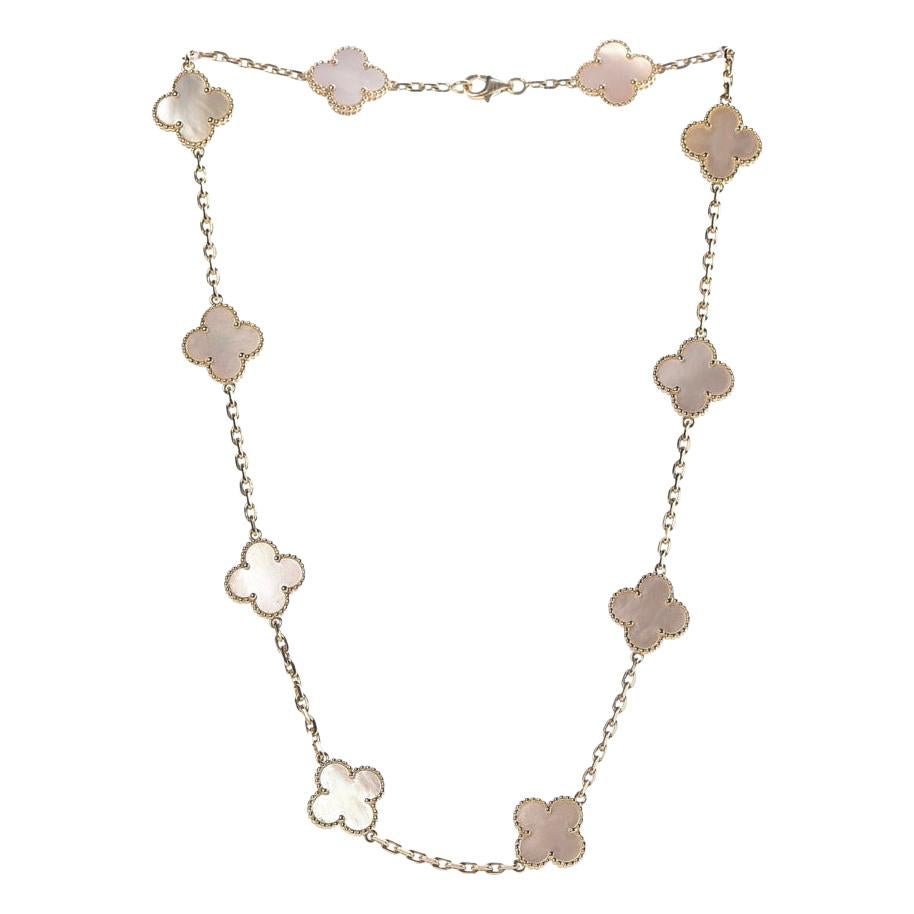 Van Cleef & Arpels Vintage Alhambra Necklace 10 Mother Pearl Motifs White Gold