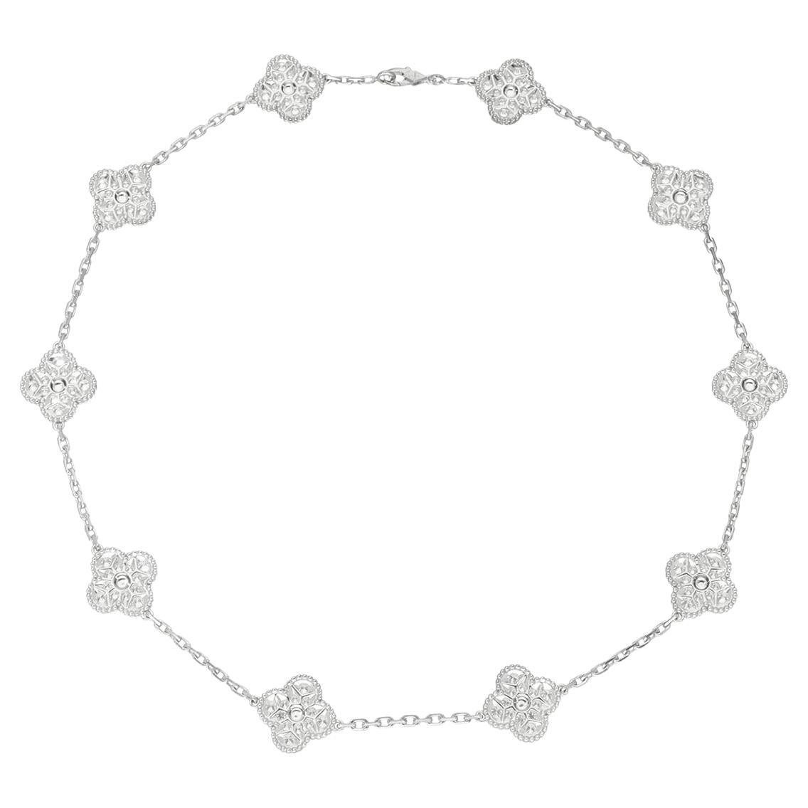 Van Cleef & Arpels Collana Alhambra Vintage 10 Motivi Diamanti Oro Bianco 18K