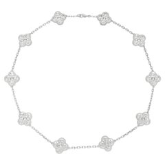Van Cleef & Arpels Vintage Alhambra Necklace 10 Motifs Diamonds 18K White Gold