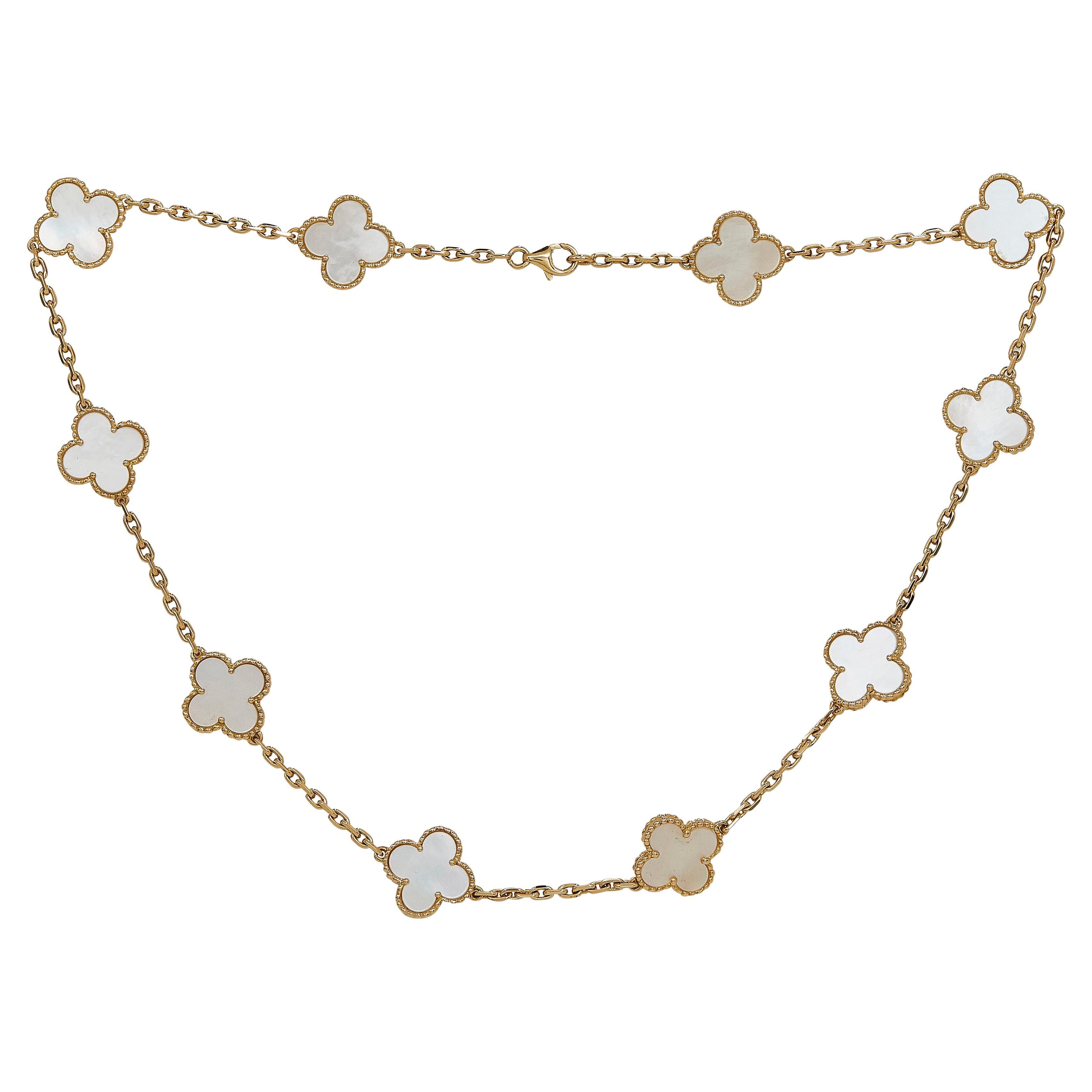 Van Cleef & Arpels Vintage Alhambra Necklace 18K Yellow Gold MOP 10 Motifs