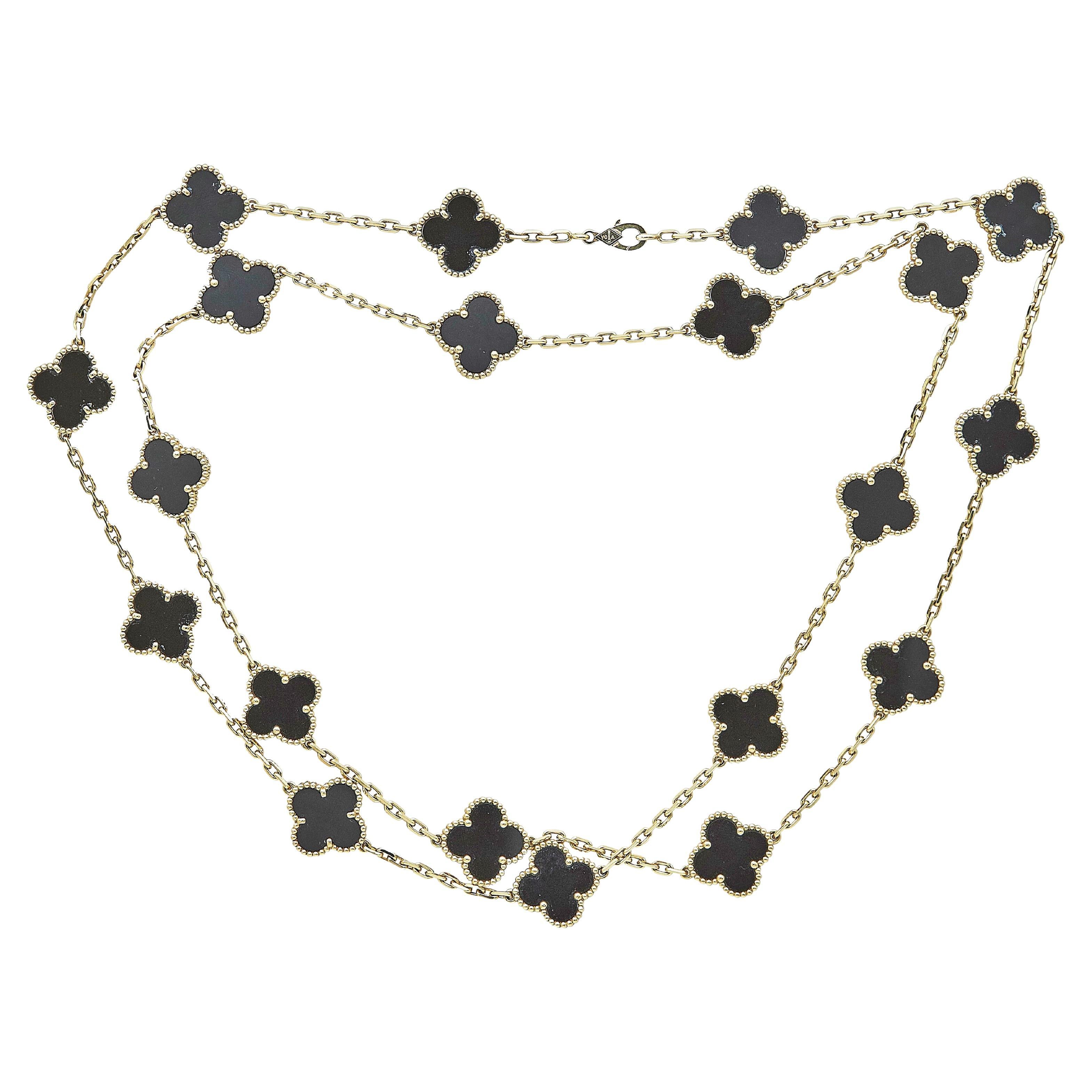 Van Cleef & Arpels Collier Alhambra Vintage Or Jaune 18K Onyx 20 Motifs en vente