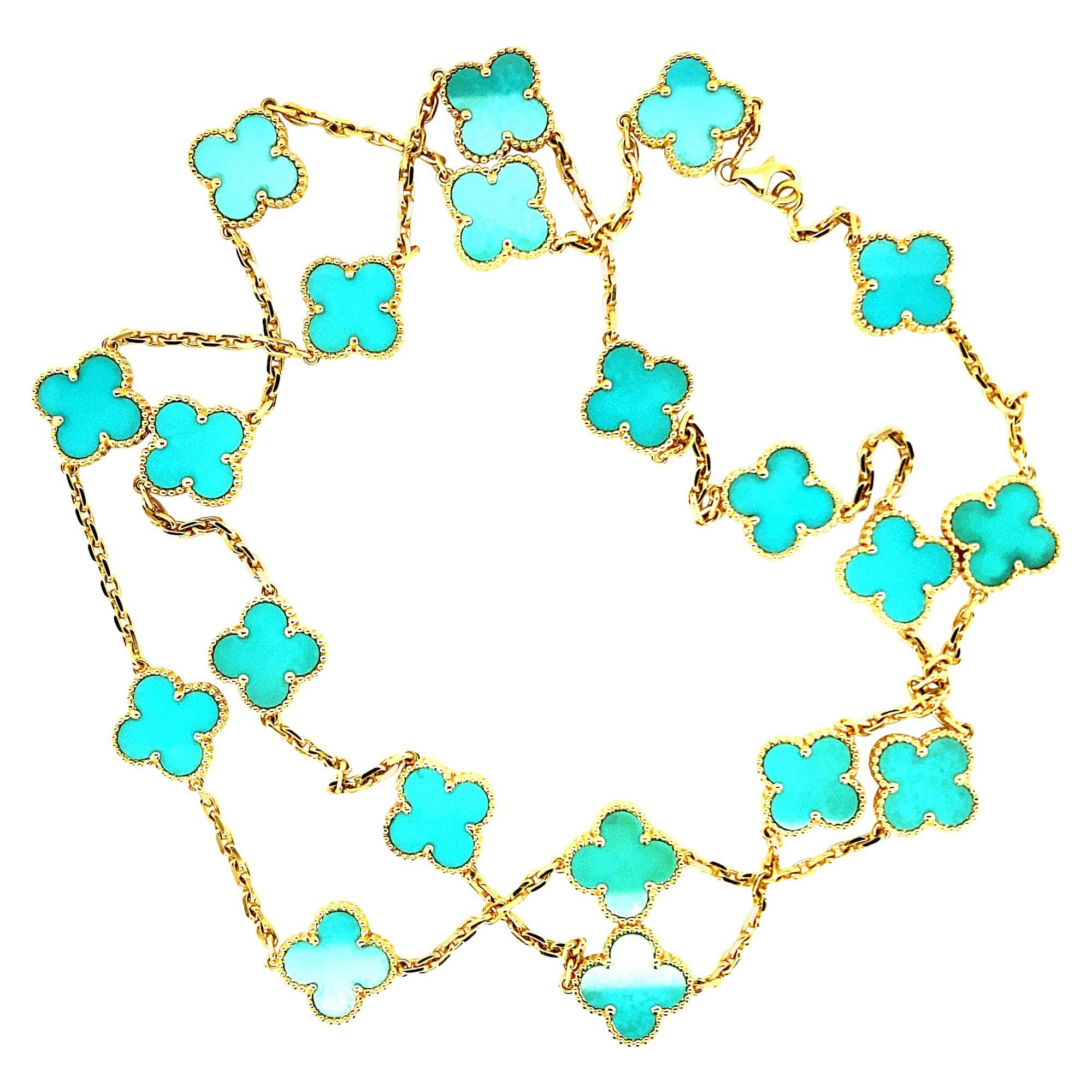 Van Cleef & Arpels Vintage Alhambra Necklace 20 Turquoise Motifs