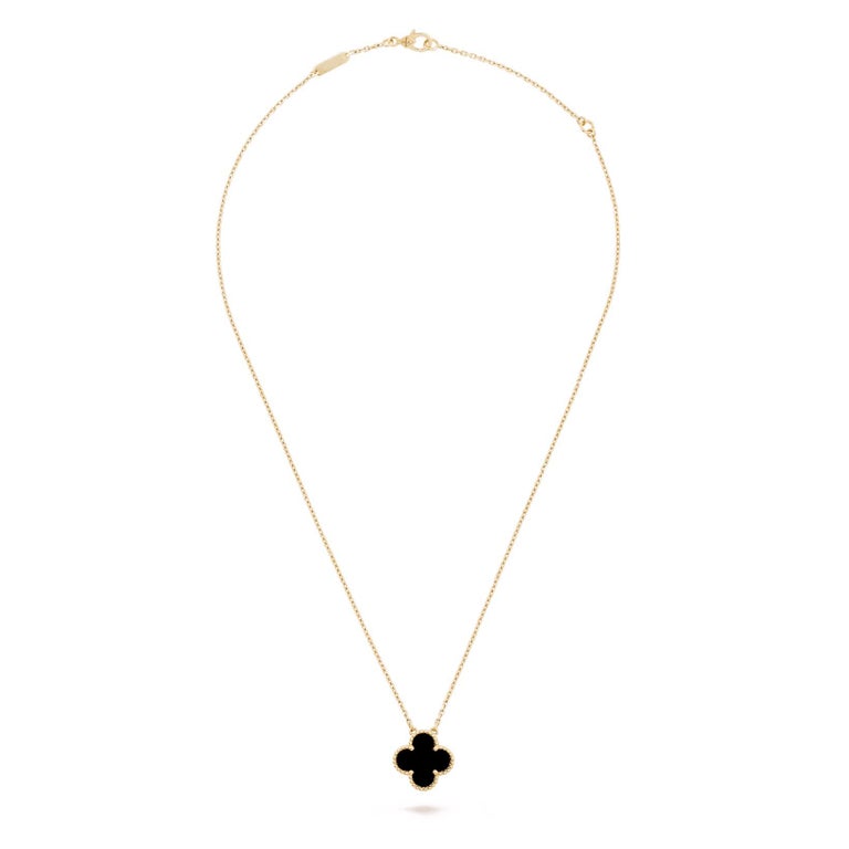 Van Cleef Arpels Necklace Vintage Alhambra Pendant Onyx Black Yellow Gold  18K K1
