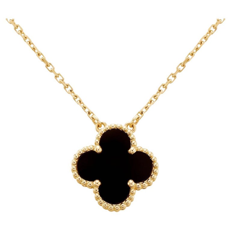 Van Cleef and Arpels Vintage Alhambra Necklace Onyx Gemstone Yellow Gold  18k at 1stDibs