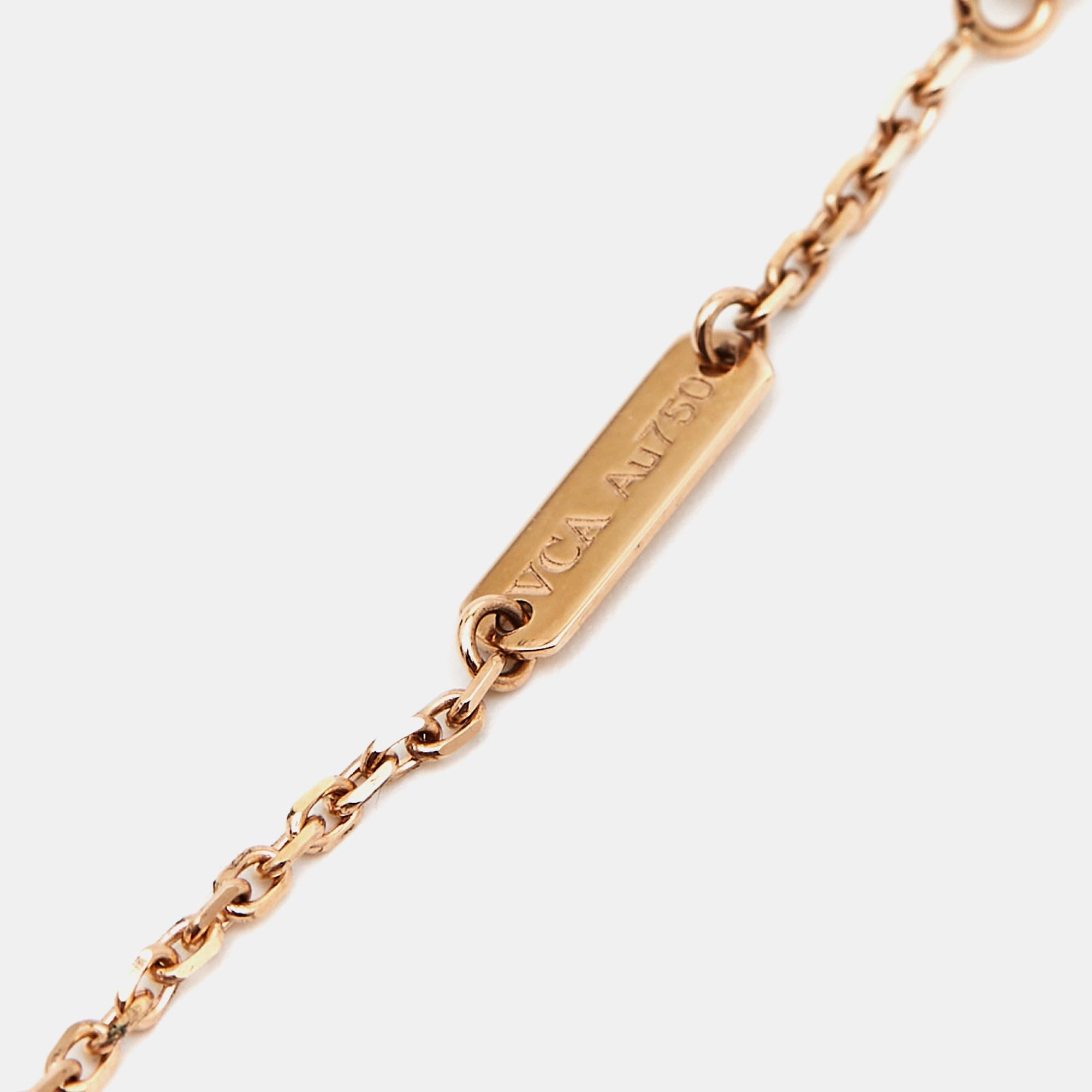 Women's Van Cleef & Arpels Vintage Alhambra Obsidian DIamond 18k Rose Gold Necklace For Sale