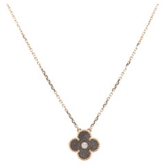 Van Cleef & Arpels Used Alhambra Obsidian DIamond 18k Rose Gold Necklace