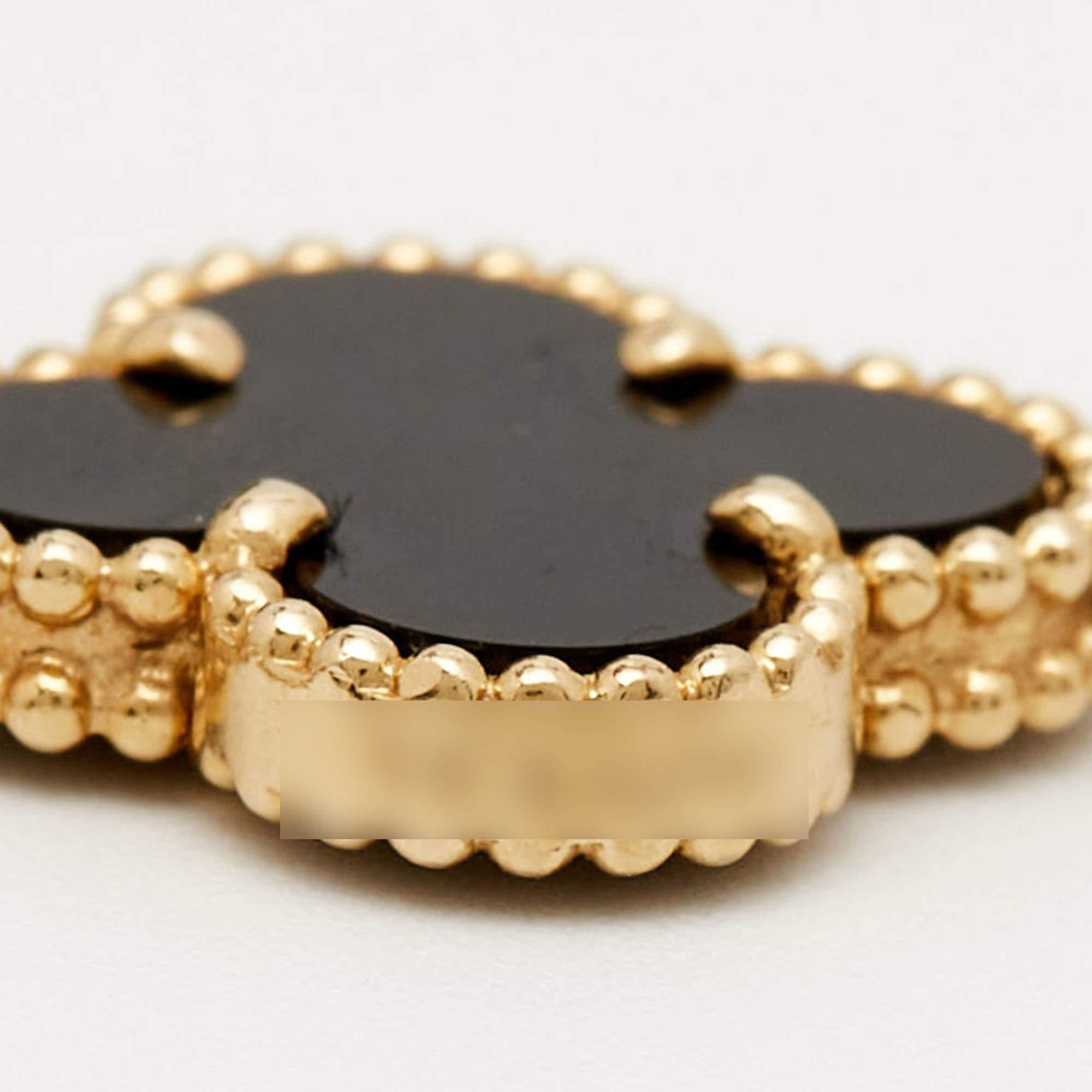 Women's Van Cleef & Arpels Vintage Alhambra Onyx 18k Yellow Gold 5 Motif Station Bracele