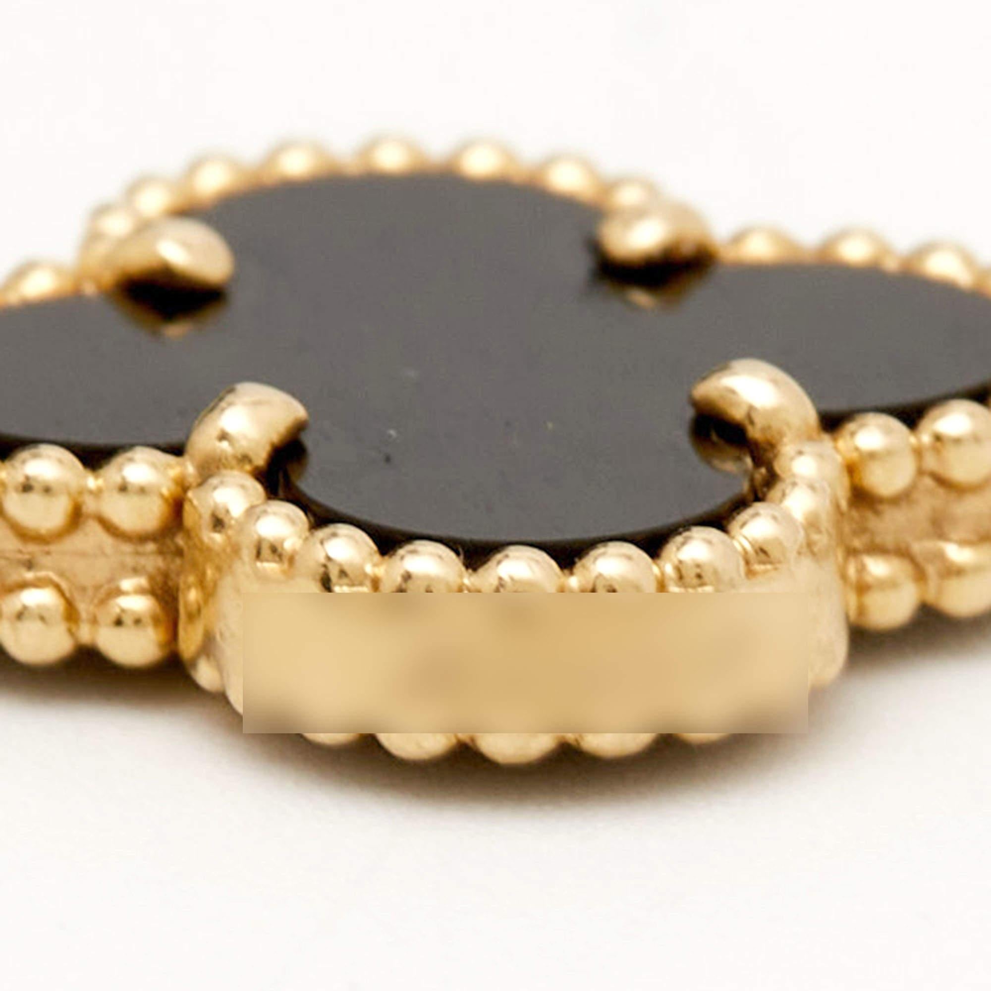 Aesthetic Movement Van Cleef & Arpels Vintage Alhambra Onyx 18k Yellow Gold 5 Motif Station Bracele