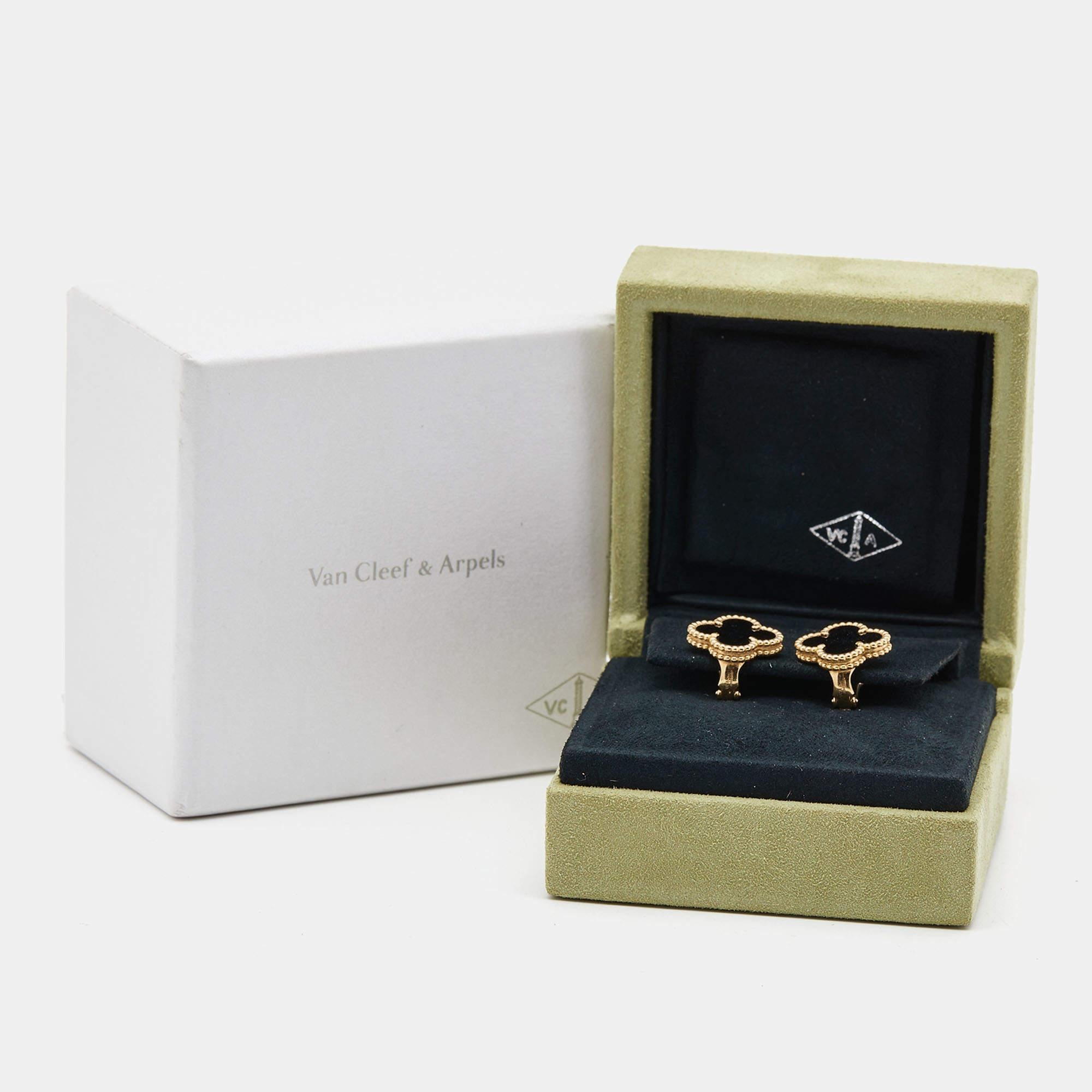 Van Cleef & Arpels Vintage Alhambra Onyx 18k Yellow Gold Earrings 1