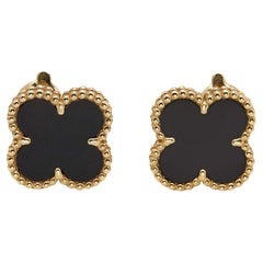 Van Cleef & Arpels Vintage Alhambra Onyx 18k Yellow Gold Earrings