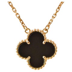 Van Cleef & Arpels Vintage Alhambra Onyx 18K Yellow Gold Pendant Necklace
