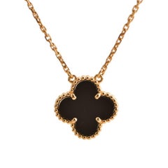 Van Cleef & Arpels Vintage Alhambra Onyx 18K Yellow Gold Pendant Necklace