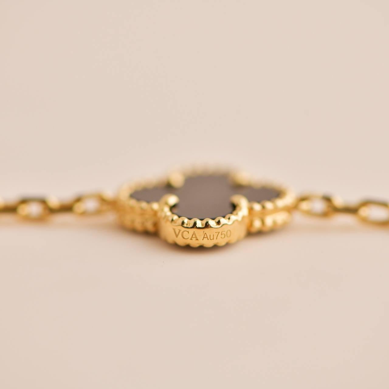 Van Cleef & Arpels Vintage Alhambra Onyx 20 Motif Yellow Gold Long Necklace 2