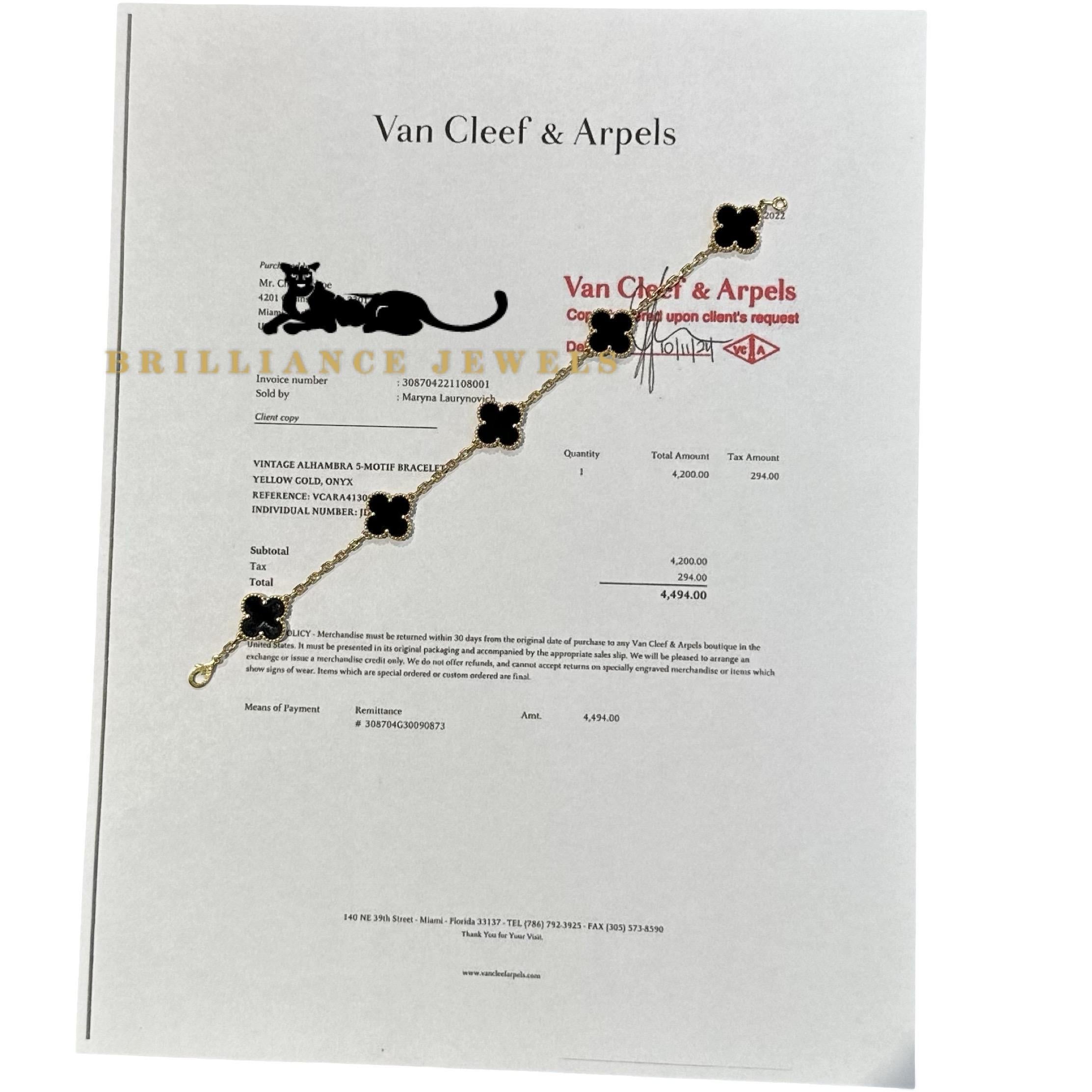 Van Cleef & Arpels Vintage Alhambra Onyx-Armband aus Gelbgold mit 5 Motiven für Damen oder Herren