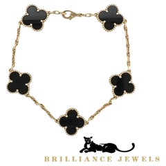 Van Cleef & Arpels Vintage Alhambra Onyx-Armband aus Gelbgold mit 5 Motiven