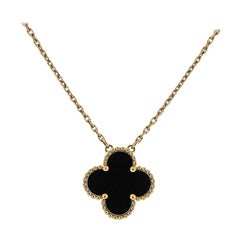 Van Cleef & Arpels Vintage Alhambra Onyx Gold Pendant Necklace