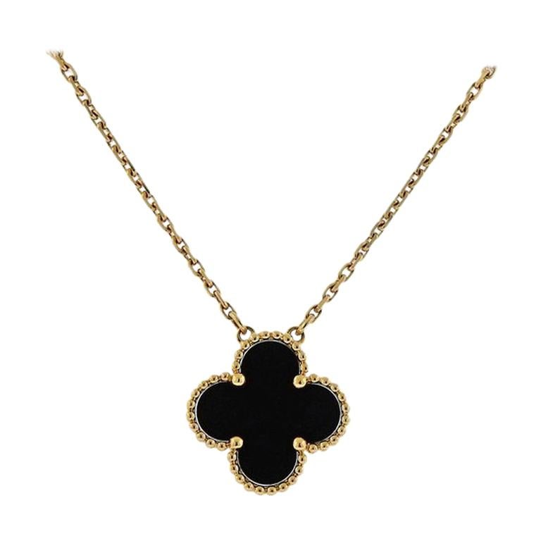 Van Cleef and Arpels Vintage Alhambra Onyx Gold Pendant Necklace at ...