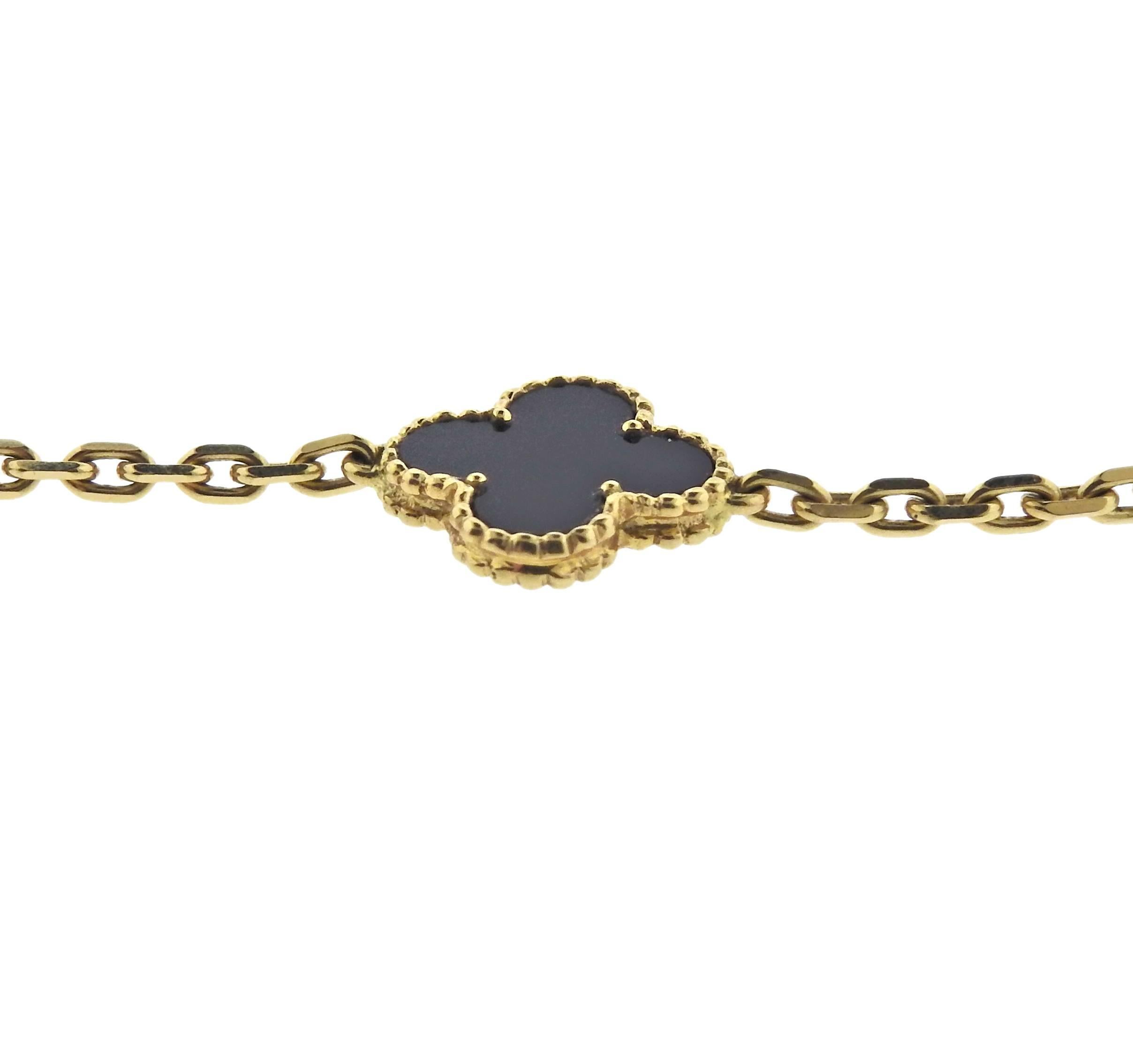 Van Cleef & Arpels Vintage Alhambra Onyx Gold Ten Motif Necklace In Excellent Condition In Lambertville, NJ