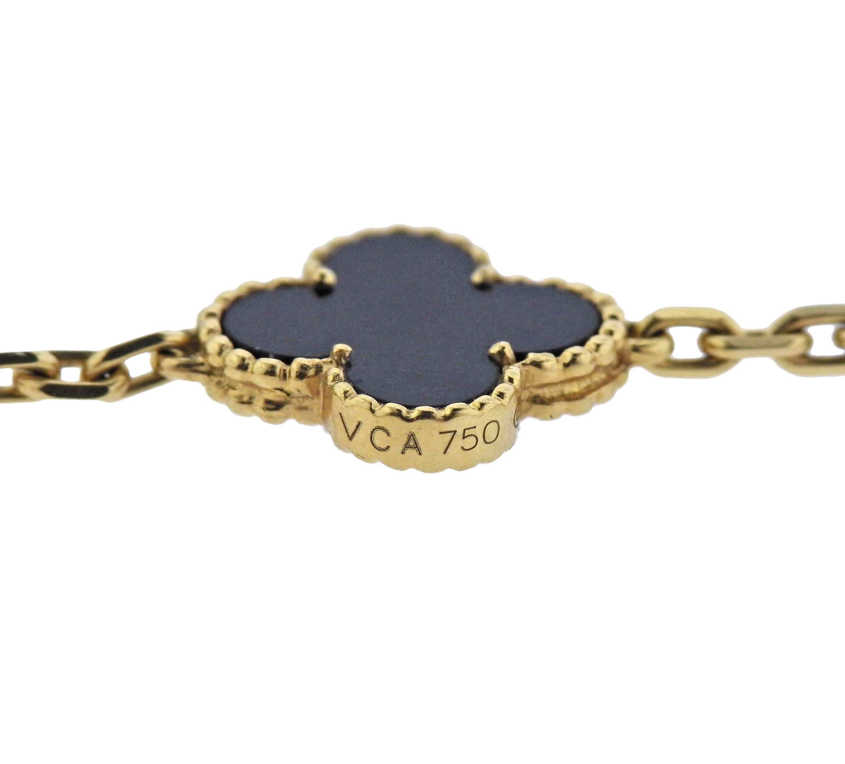 Women's Van Cleef & Arpels Vintage Alhambra Onyx Gold Ten Motif Necklace