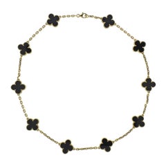 Van Cleef & Arpels Vintage Alhambra Onyx Gold Ten Motif Necklace