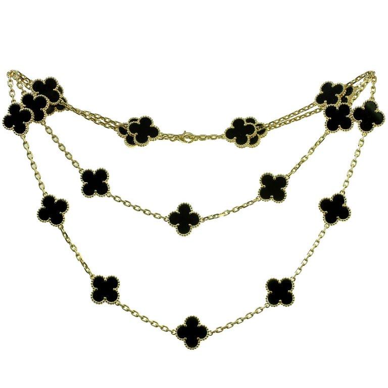 Van Cleef 
Arpels Vintage Alhambra Onyx Yellow Gold 20 Motif Necklace, Estate