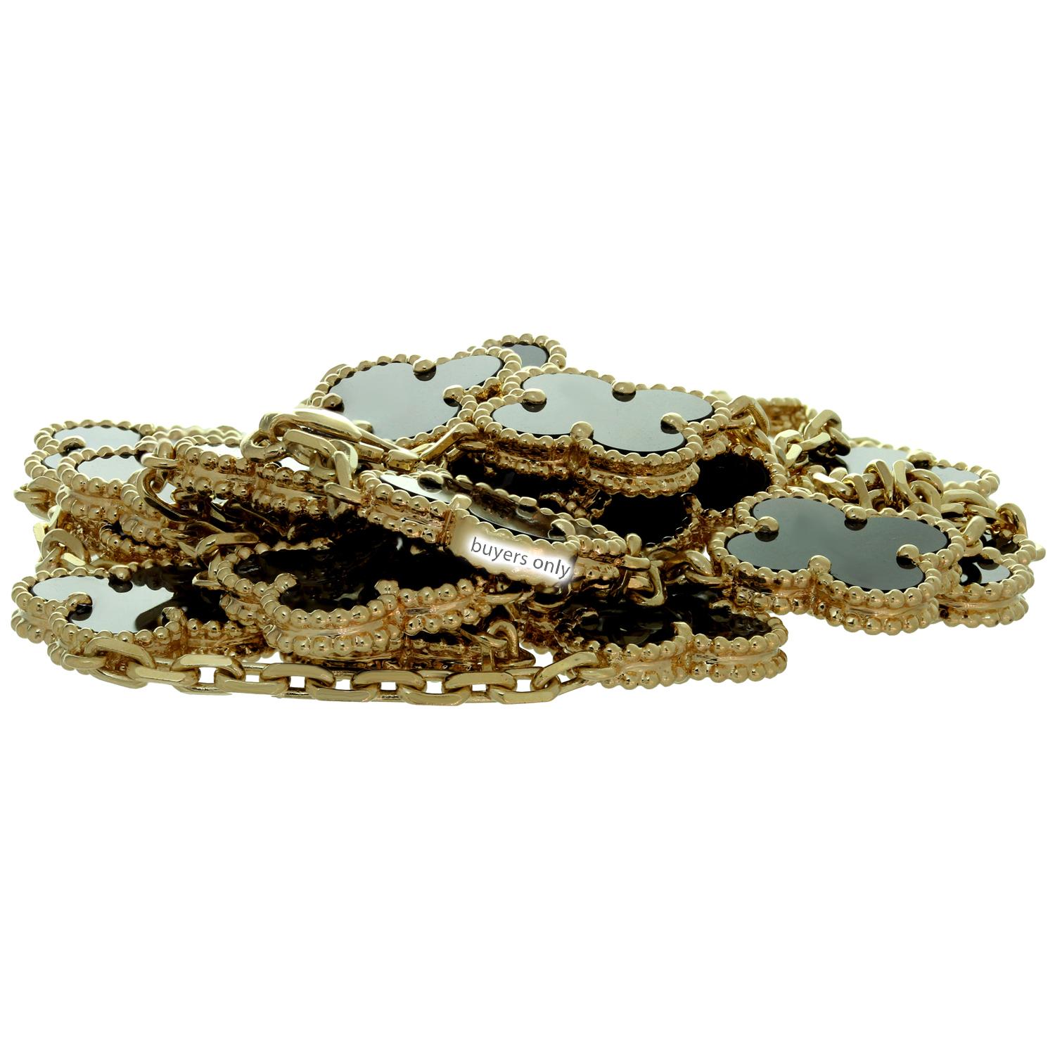 Van Cleef & Arpels Vintage Alhambra Onyx Yellow Gold 20 Motif Necklace 4