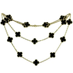Van Cleef & Arpels Vintage Alhambra Onyx Yellow Gold 20 Motif Necklace