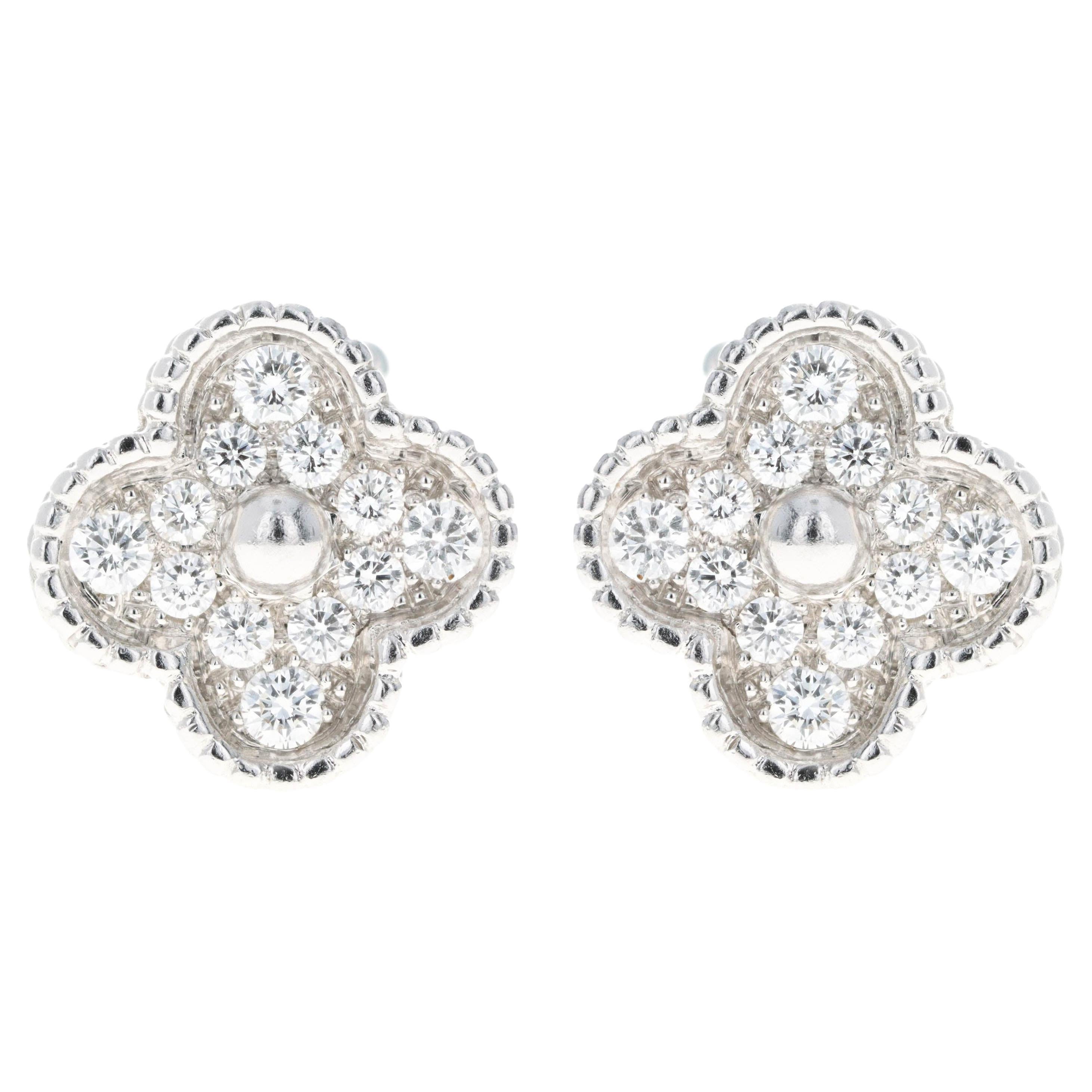 Van Cleef & Arpels Vintage Alhambra Pave Stud Earrings