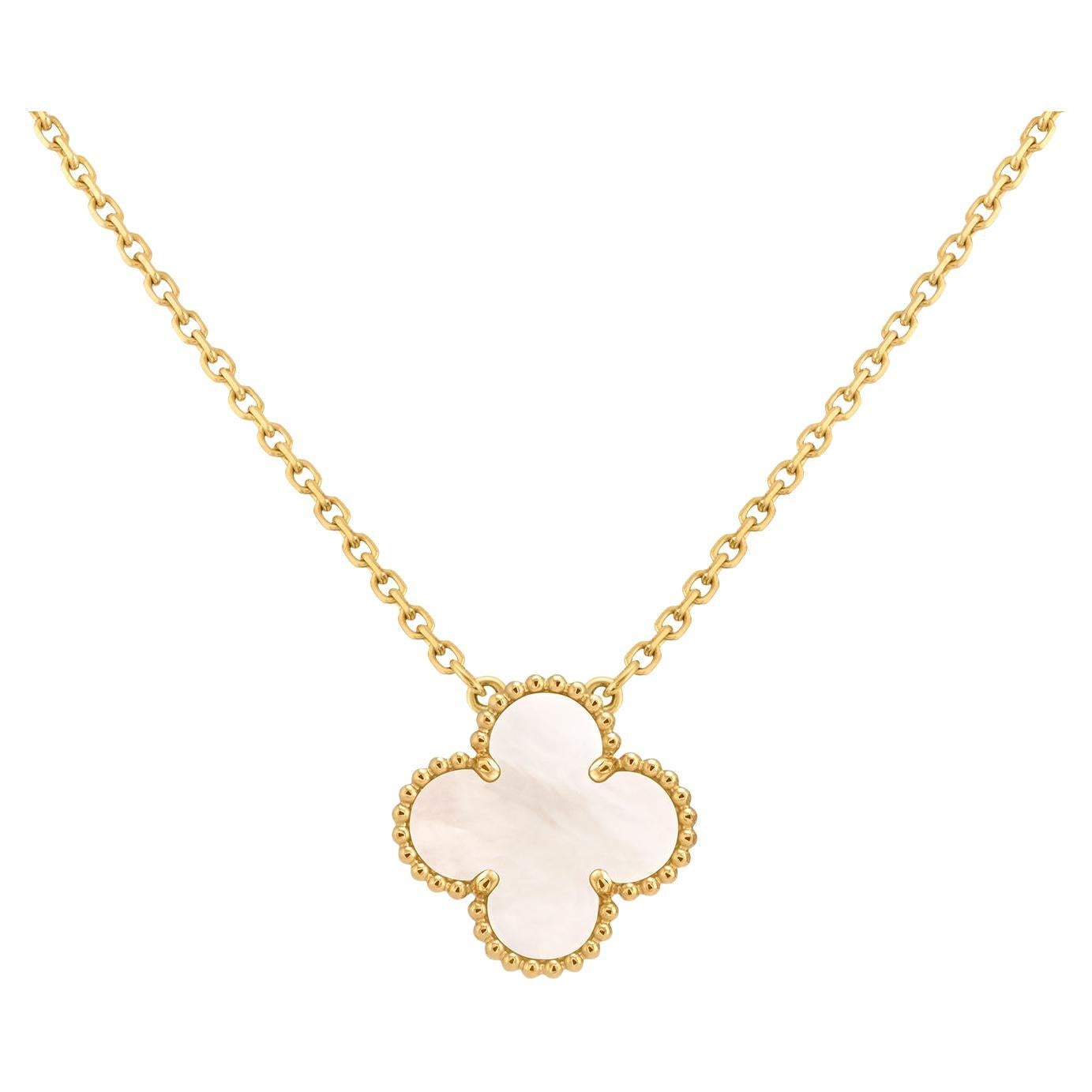 Van Cleef 
Arpels Vintage Alhambra Pendant Mother of Pearl Stone 18K Gold For Sale