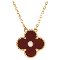 Van Cleef & Arpels Vintage Alhambra Pendant Necklace 18k Rose Gold and Carnelian