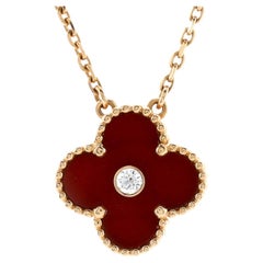 Van Cleef & Arpels Vintage Alhambra Pendant Necklace 18K Rose Gold and Carnelian