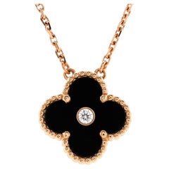 Van Cleef & Arpels Vintage Alhambra Pendant Necklace 18K Rose Gold and Onyx