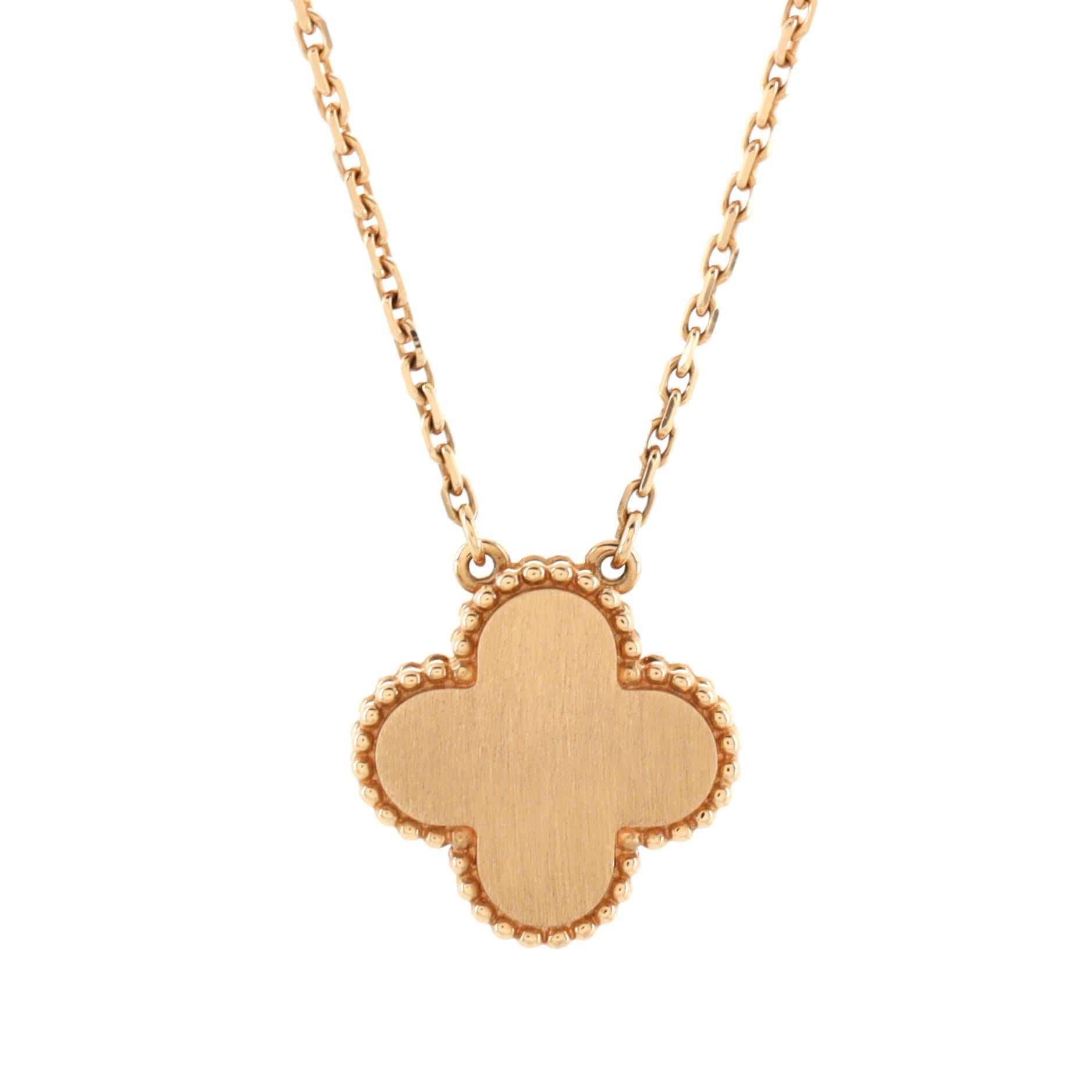 Van Cleef & Arpels Vintage Alhambra Pendant Necklace 18k Rose Gold and Tiger Eye In Good Condition In New York, NY
