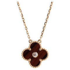 Van Cleef & Arpels Vintage Alhambra Pendant Necklace 18k Rose Gold and Tiger Eye