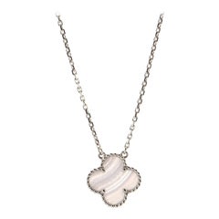 Van Cleef & Arpels Vintage Alhambra Pendant Necklace 18K White Gold and Chalcedo