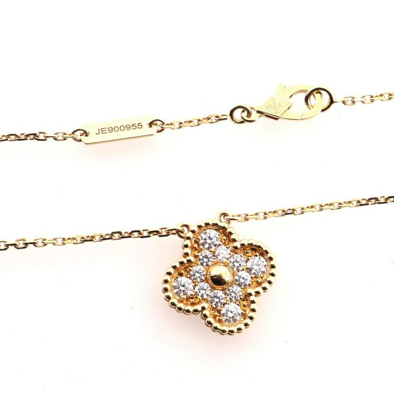 Round Cut Van Cleef & Arpels Vintage Alhambra Pendant Necklace 18 Karat Gold and Diamond