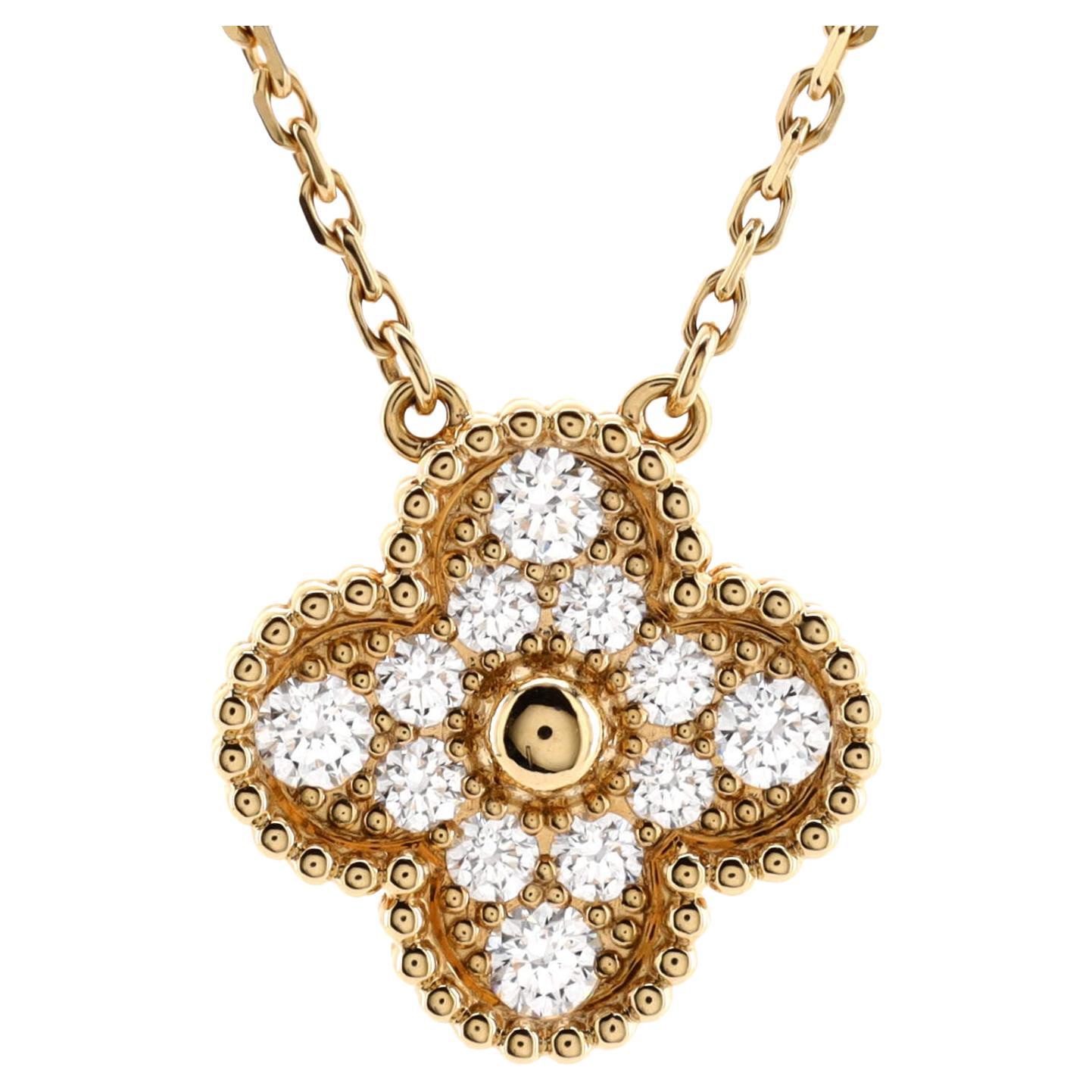 Van Cleef & Arpels Vintage Alhambra Pendant Necklace 18K Yellow Gold and Diamond For Sale