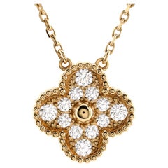 Van Cleef & Arpels Collier pendentif Alhambra vintage en or jaune 18 carats et diamants