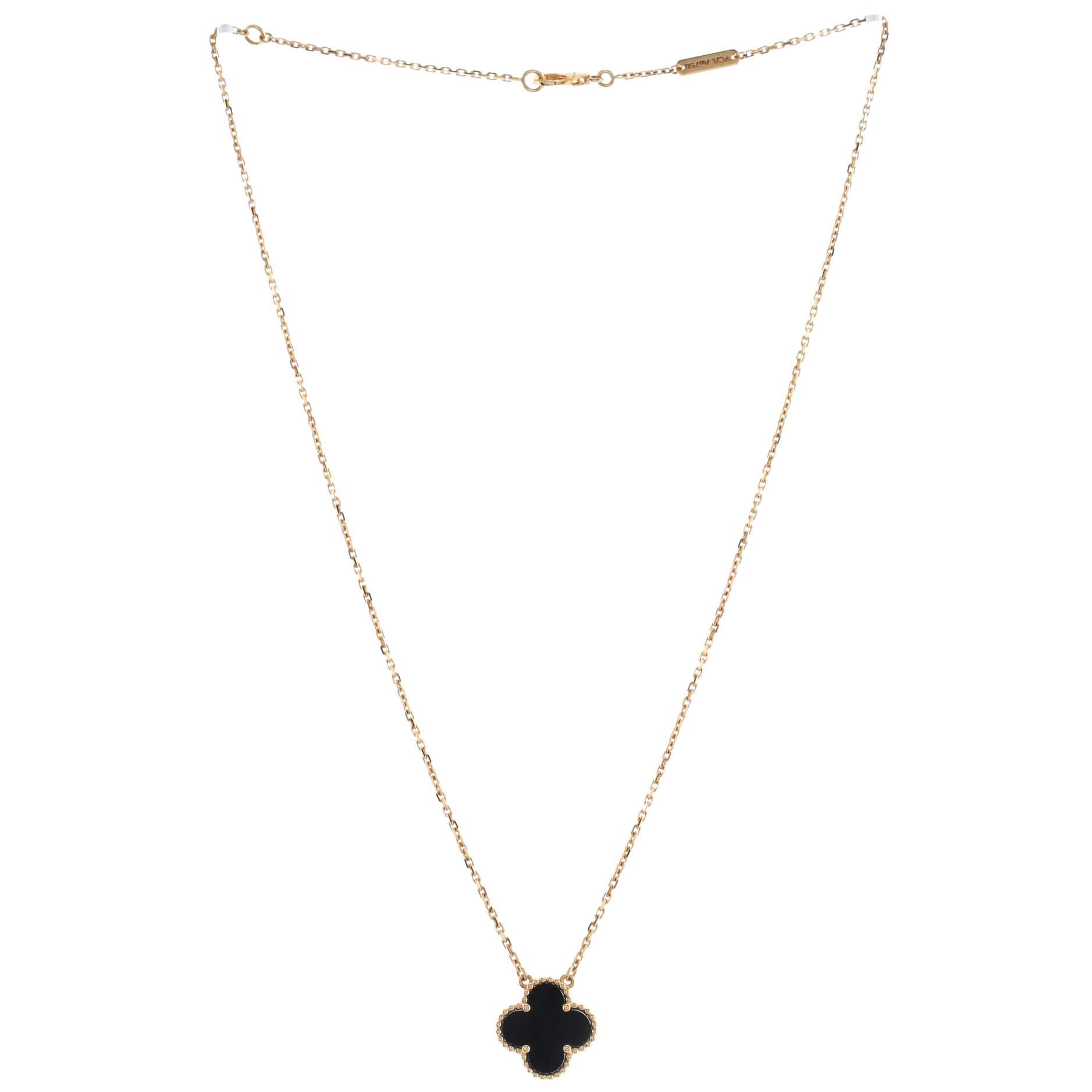 Van Cleef & Arpels Vintage Alhambra-Halskette mit Anhänger aus 18 Karat Gelbgold und Onyx Damen
