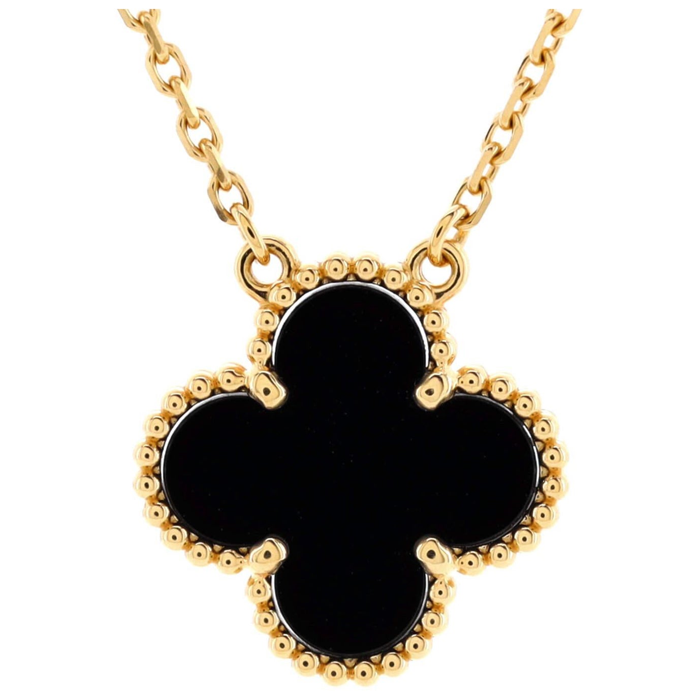Van Cleef & Arpels Vintage Alhambra-Halskette mit Anhänger aus 18 Karat Gelbgold und Onyx
