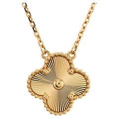 Van Cleef & Arpels Vintage Alhambra Pendant Necklace Guilloche 18K Yellow Gold