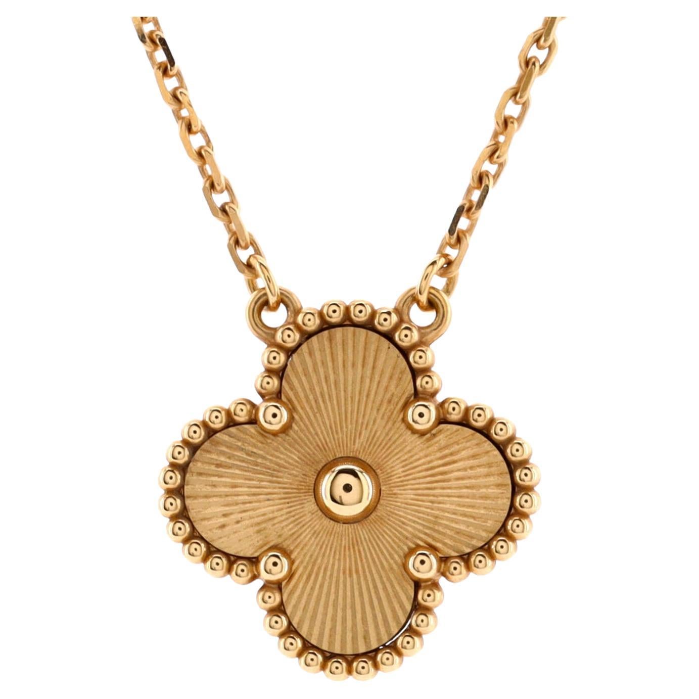 Van Cleef & Arpels Vintage Alhambra Pendant Necklace Guilloche 18K Yellow Gold