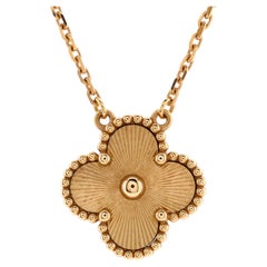 Van Cleef & Arpels Vintage Alhambra Pendant Necklace Guilloche 18K Yellow Gold