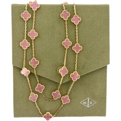 Van Cleef & Arpels Vintage Alhambra Pink Opal 20 Motif 18K Yellow Gold Necklace