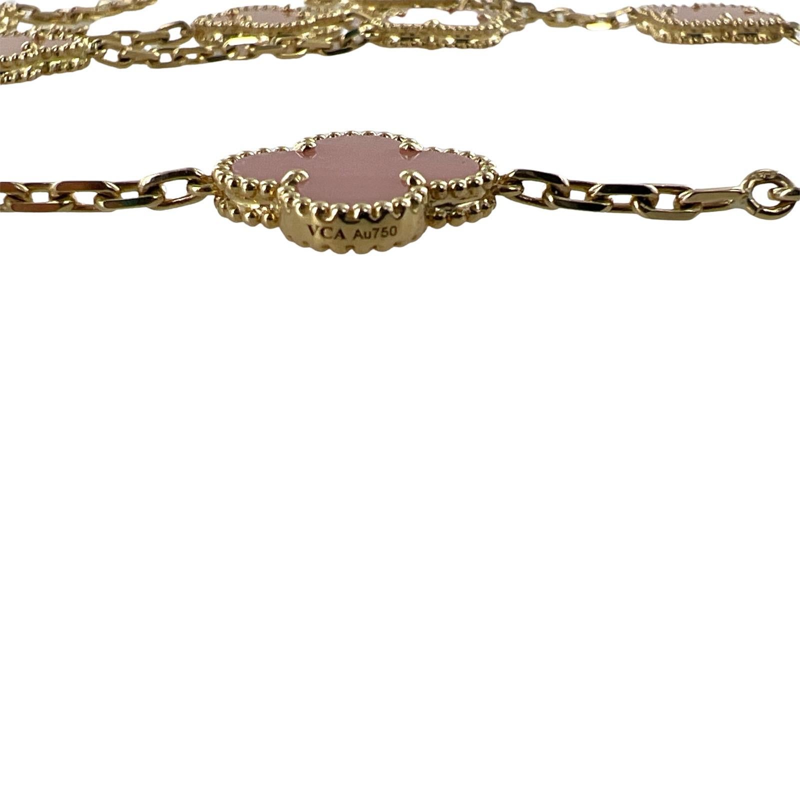 Women's Van Cleef & Arpels Vintage Alhambra Pink Opal 20 Motif 18K Yellow Gold Necklace