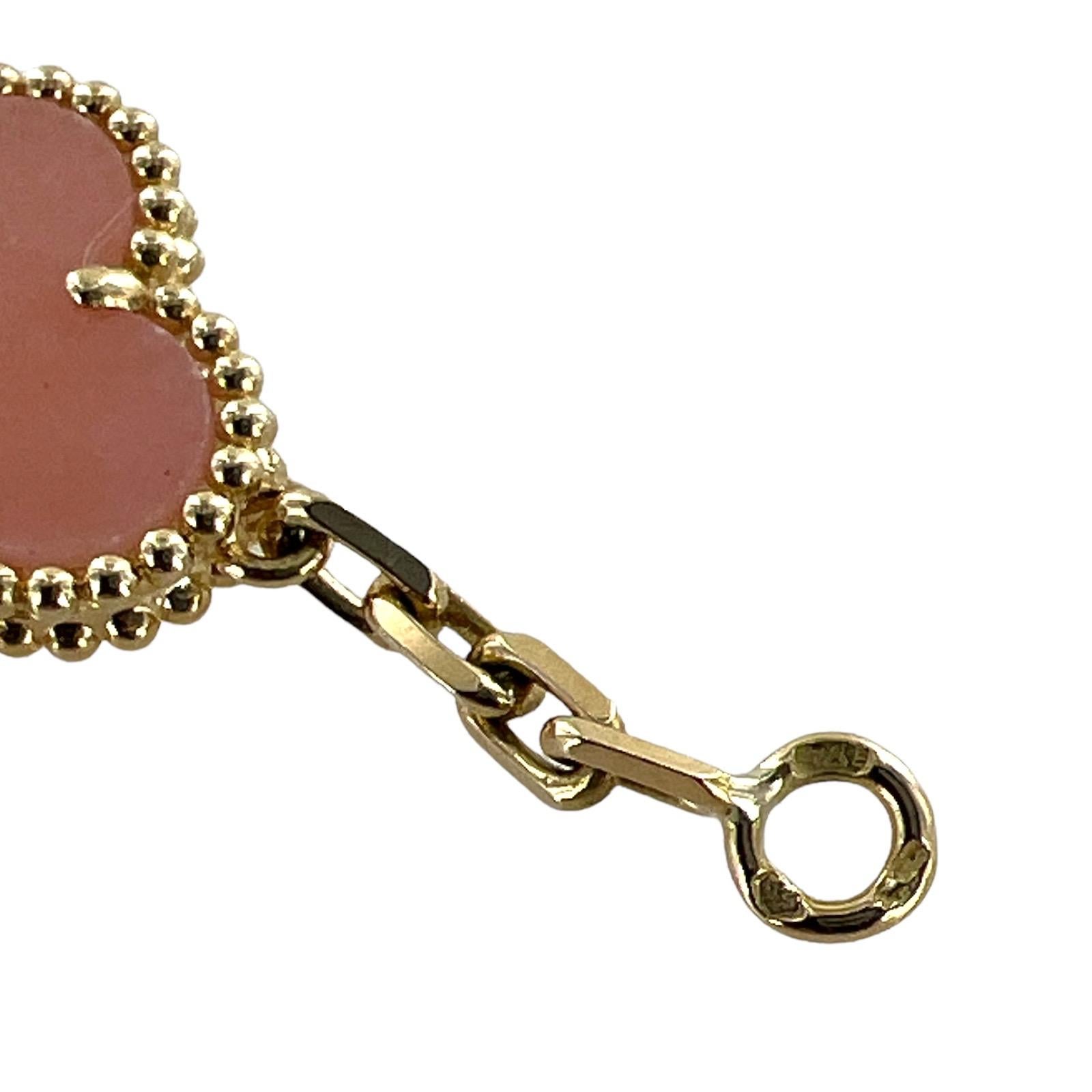 Van Cleef & Arpels Vintage Alhambra Pink Opal 20 Motif 18K Yellow Gold Necklace 2