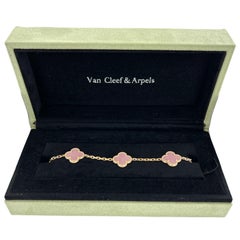 Van Cleef & Arpels Vintage Alhambra Pink Opal 5 Motif 18KYG Link Bracelet B&P