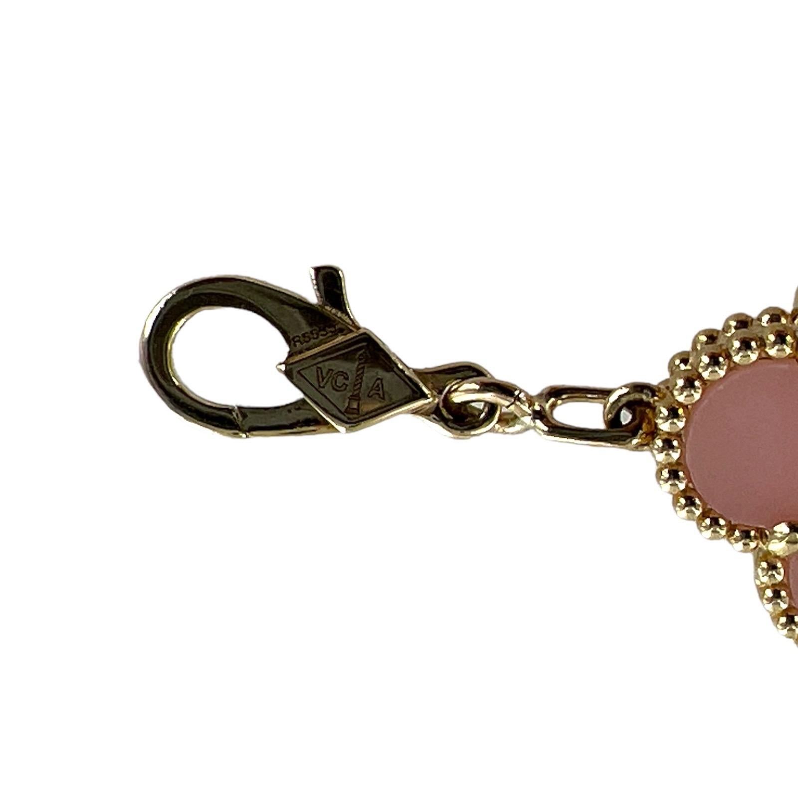 Cabochon Van Cleef & Arpels Vintage Alhambra Pink Opal 5 Motif 18KYG Link Bracelet B&P